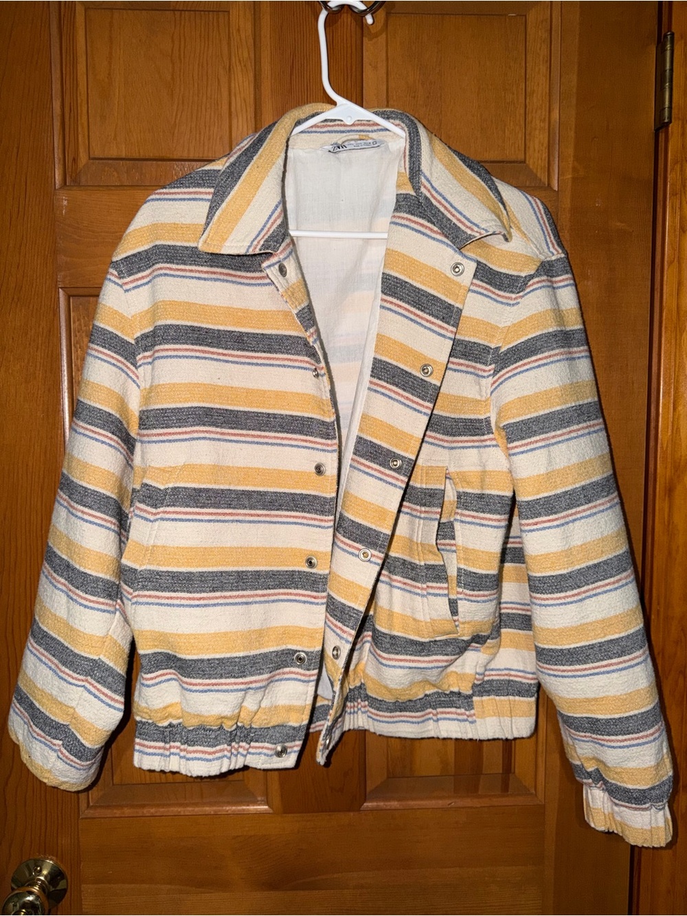 Zara Striped Yellow & Gray Women's Button-Front Jacket